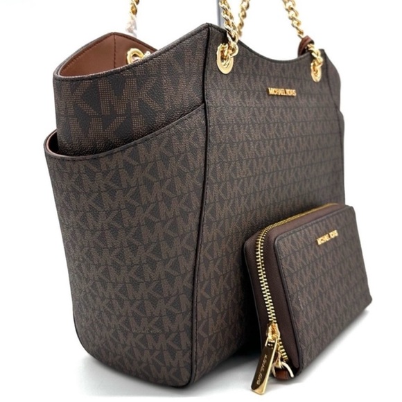 Michael Kors Large Jet Set Travel Chain Shoulder Bag & Flat Phone Case Wallet - Picture 4 of 15